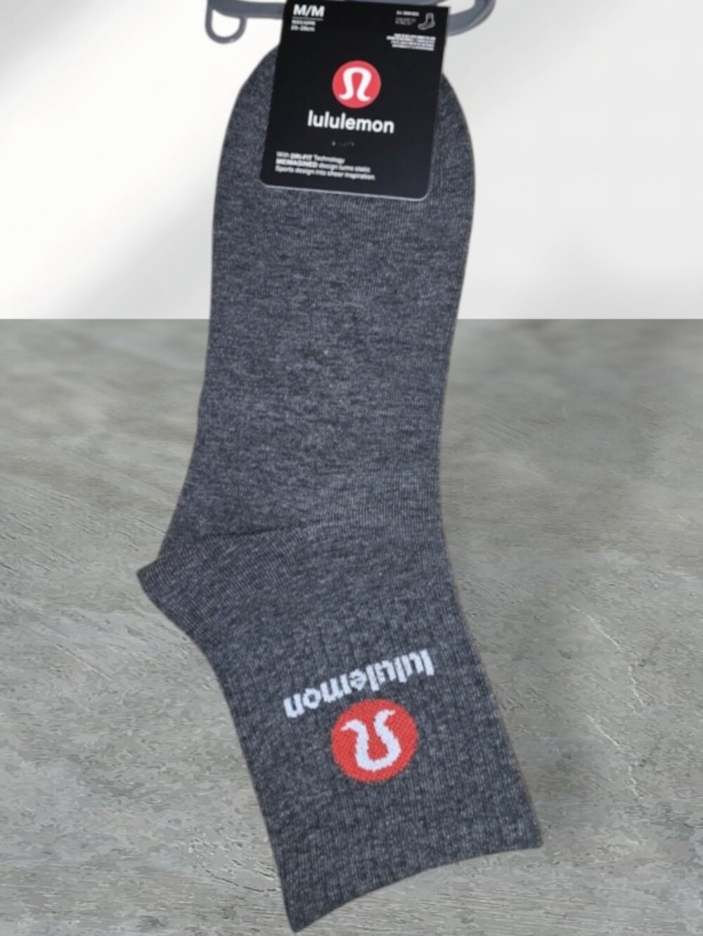 lululemon Men's Charcoal Crew Socks with Red Logo